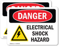 (2 Pack) Electrical Shock Hazard OSHA Danger Sign 7 Inch X 5 Inch Vinyl Label Decal Sticker Weather Resistant, UV
