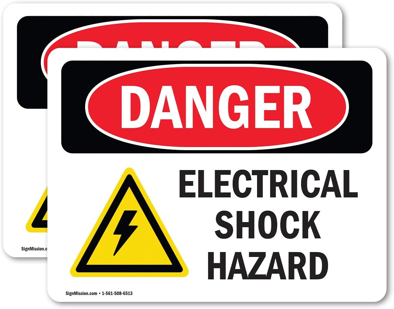 (2 Pack) Electrical Shock Hazard OSHA Danger Sign 7 Inch X 5 Inch Vinyl Label Decal Sticker Weather Resistant, UV