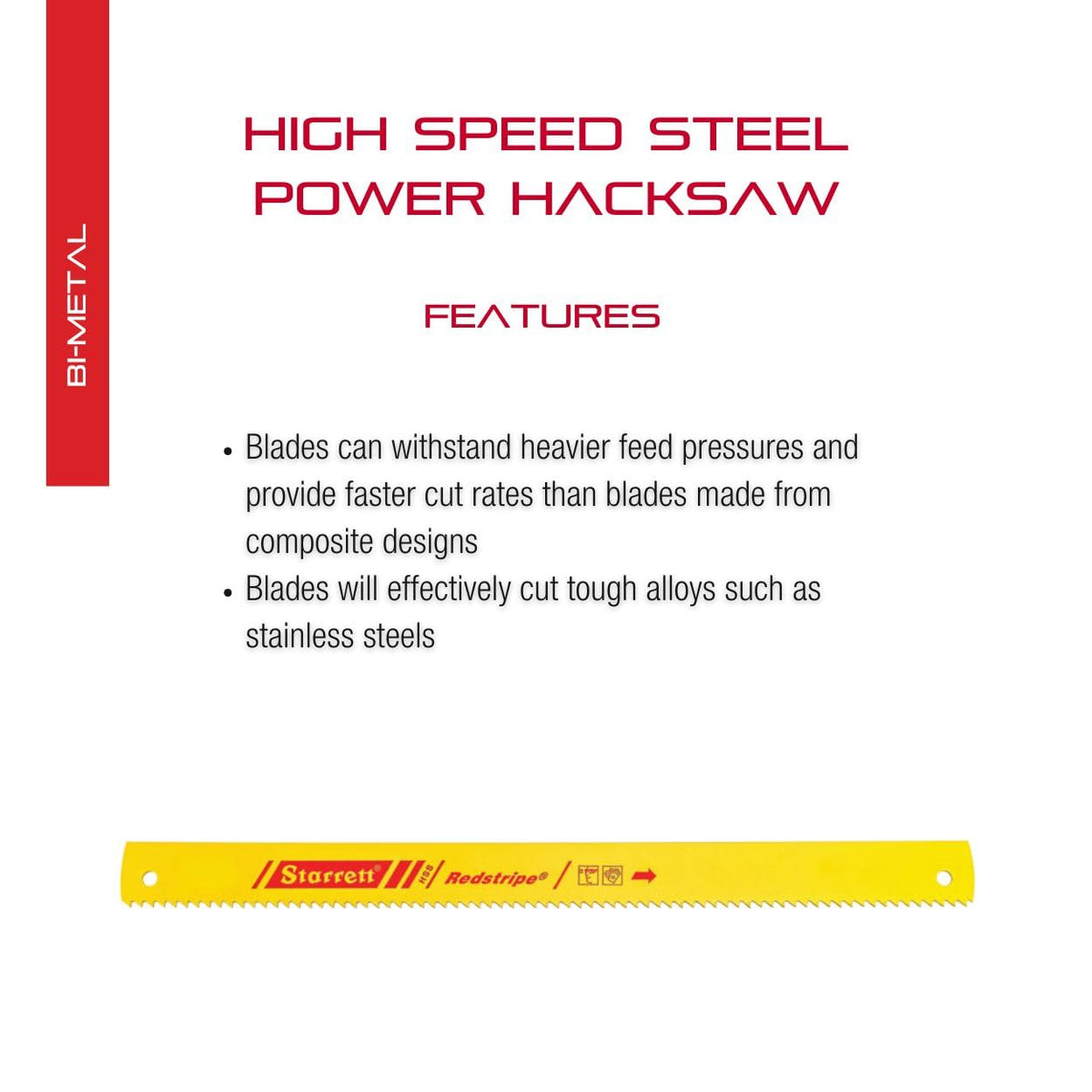 Starrett Redstripe Power Hacksaw Blade, 14" L x 1" W x .050" T