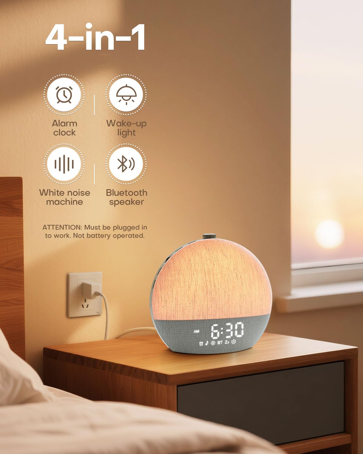 Sunrise Alarm Clock, White Noise Sound Machine, Sunlight Alarm Clocks for Bedrooms, 9 Natural Wake Up RGB Night
