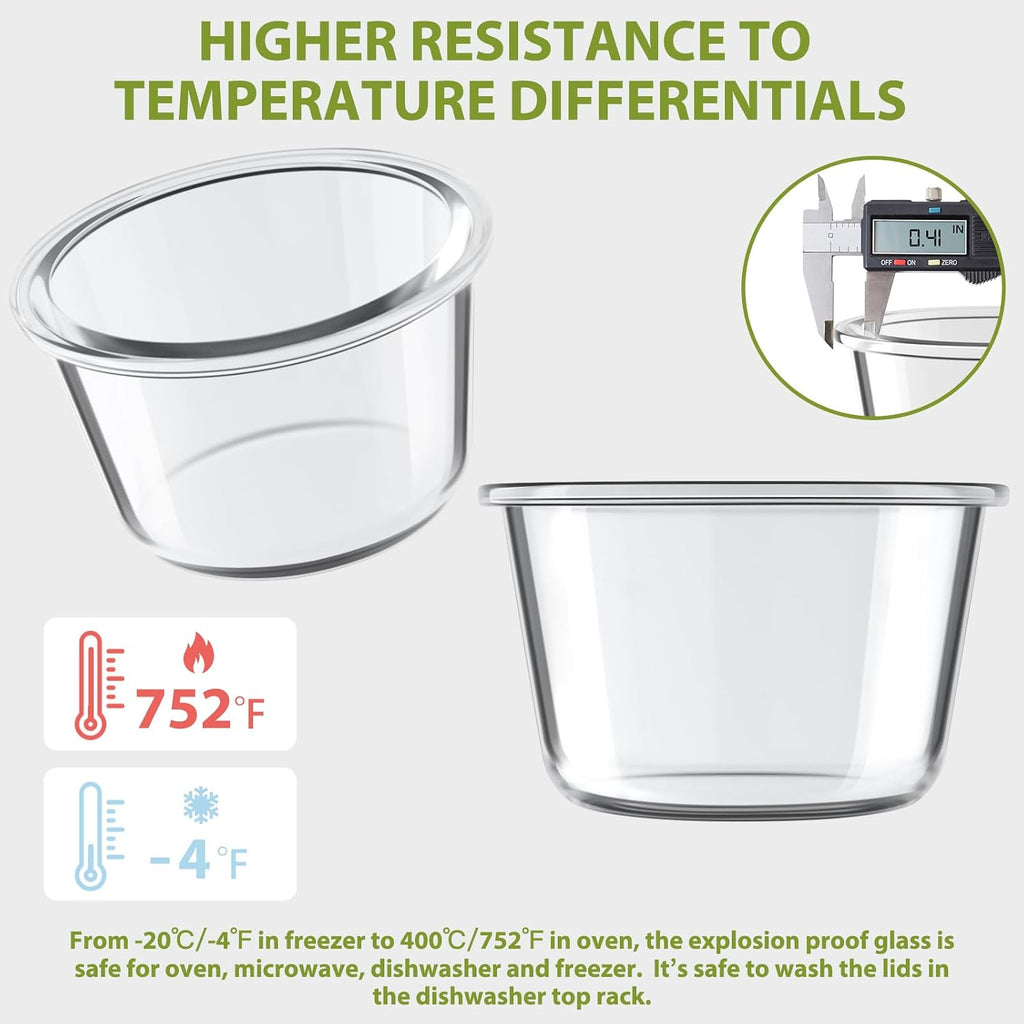 16oz Glass Meal Prep Containers, Airtight 2 Cup Glass Storage Containers with Lids, Heat-Resistant BPA-Free