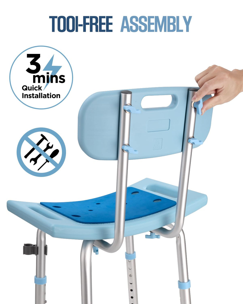 Shower Chair for Inside Shower with Removable Back, Adjustable Shower Stool