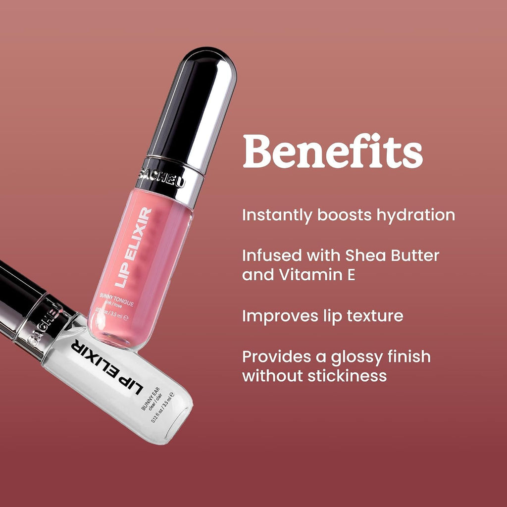 Lip Elixir Hydrating Lip Gloss, High-Shine, Bunny Ear (Clear)