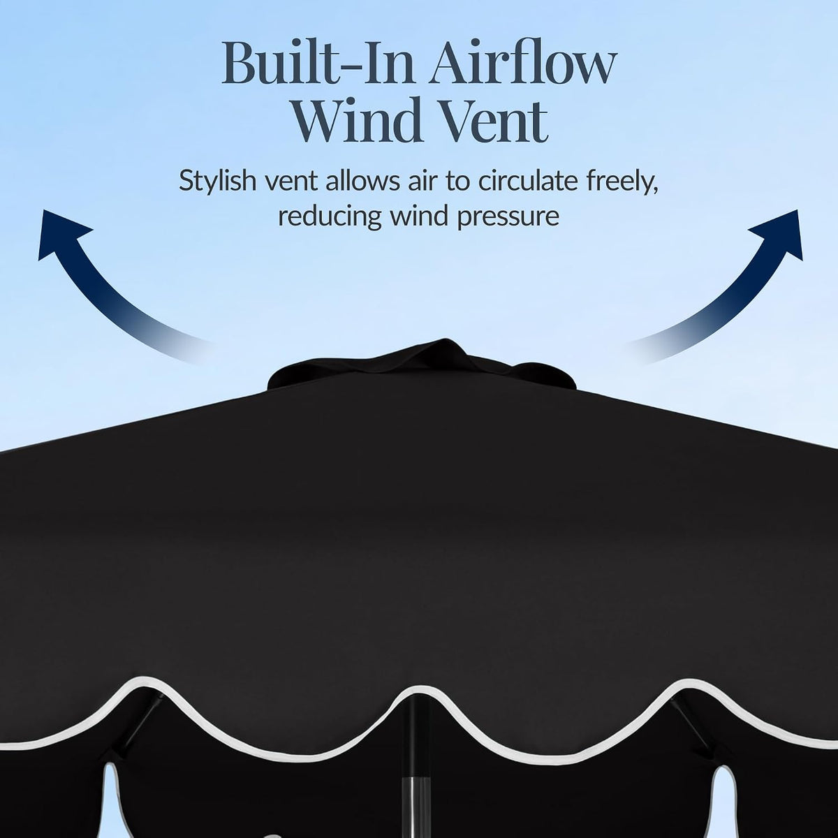 9ft Patio Market Umbrella with Scallop Trim, UV-Fade-Resistant 210g Canopy, Crank & Tilt, Wind Vent, Heavy-Duty Frame