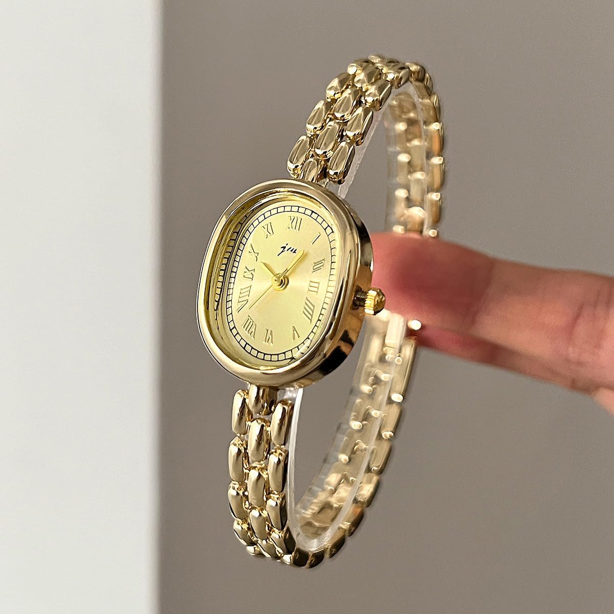 Women’s Bracelet Watch Small Face Oval Quartz Analog Wristwatch (Gold) | with Metal Link Band, Gold & Silver Options