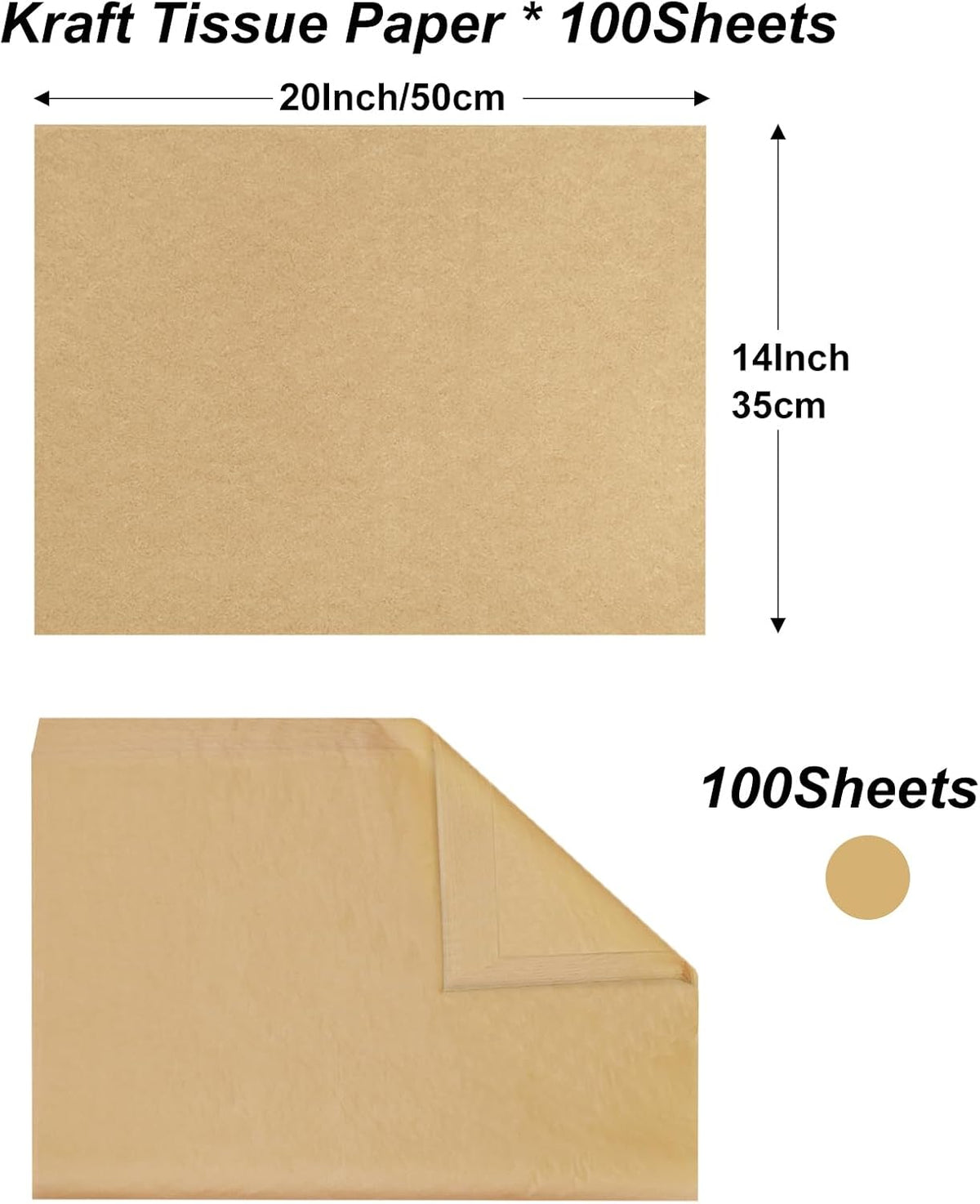 100 Sheets Kraft Tissue Paper 20x14 Inches