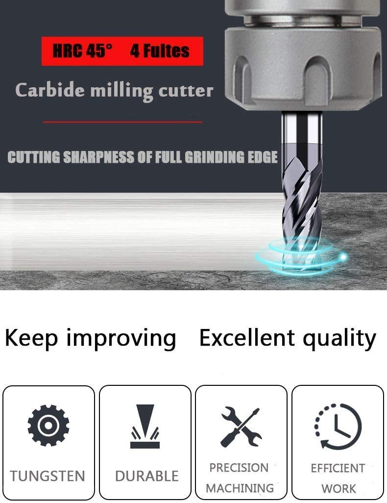 Carbide Square End Mill, HRC 45 Deg Single End 4 Flute AlTiN Coating Mill Bits (5, 5/8)