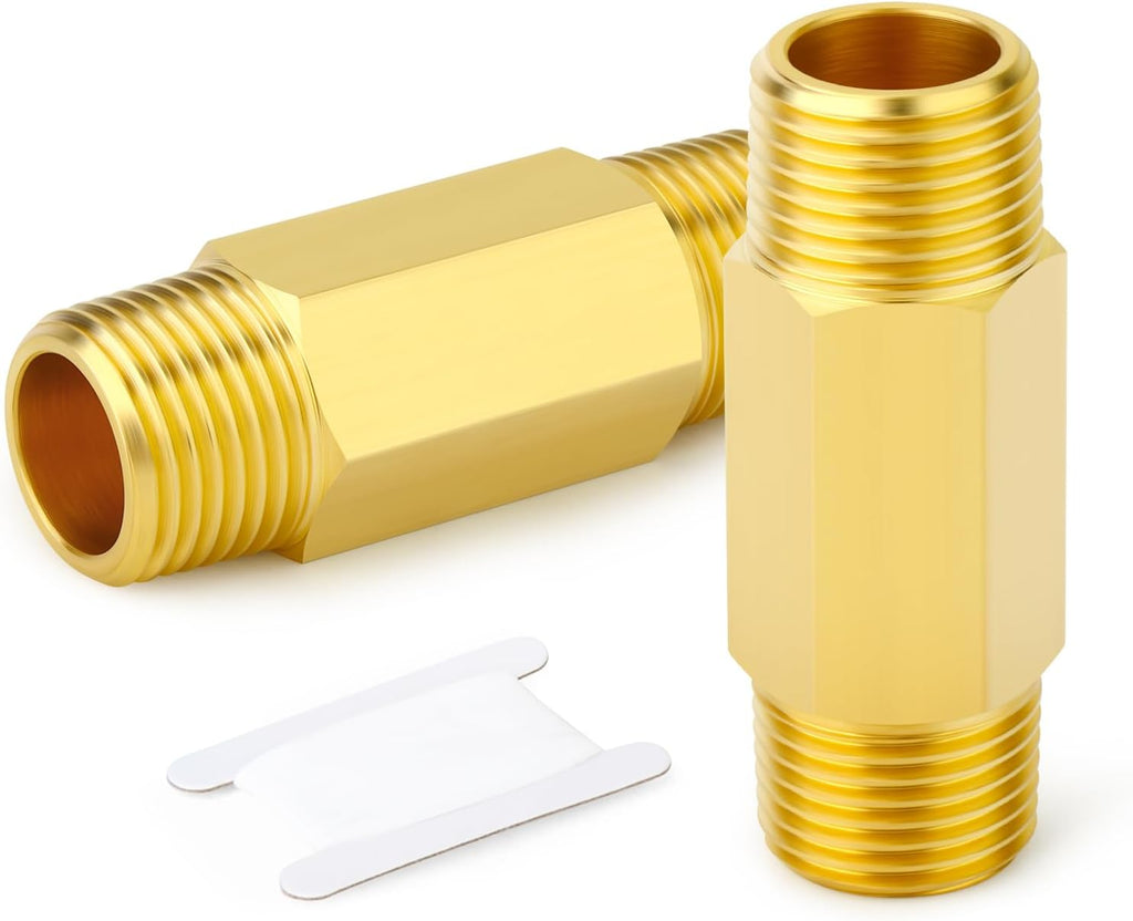 GASHER 2PCS 1/2" MNPT Brass Long Nipple 2" Length Pipe Fitting