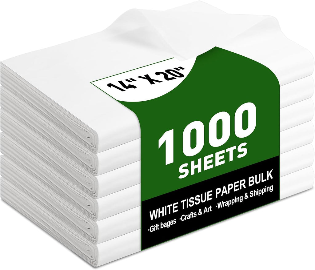 1000 PCS White Tissue Paper Bulk,14"x20" Tissue Paper for Gift Bags