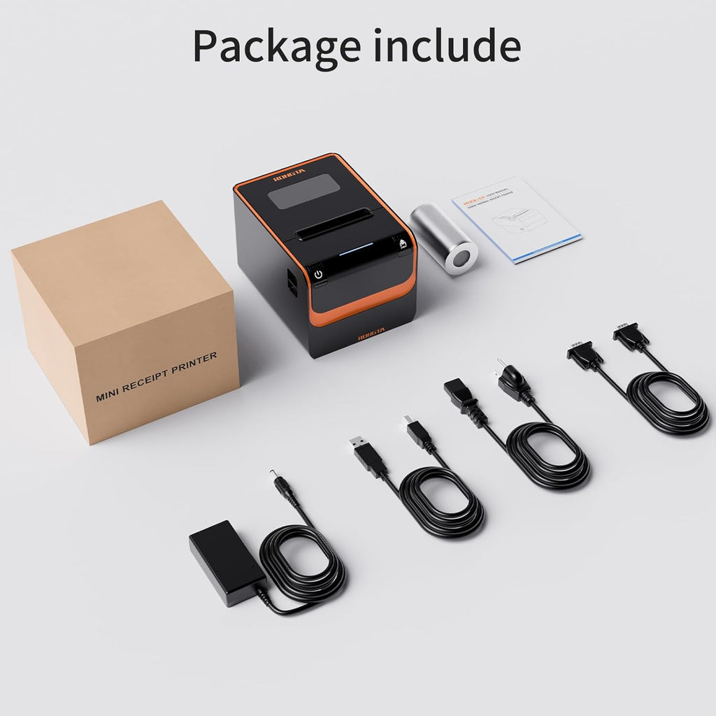 POS Printer, 80mm Direct Thermal Receipt Printers with Auto Cutter, USB Serial Ethernet Interface, Support