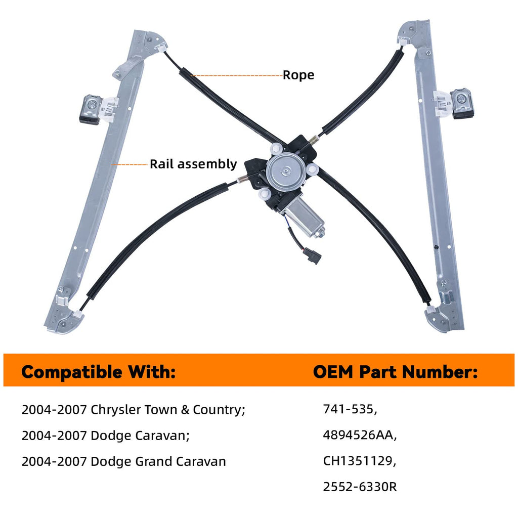 LLPTA Front Right Power Window Regulator with Motor for 2004-2007 Caravan