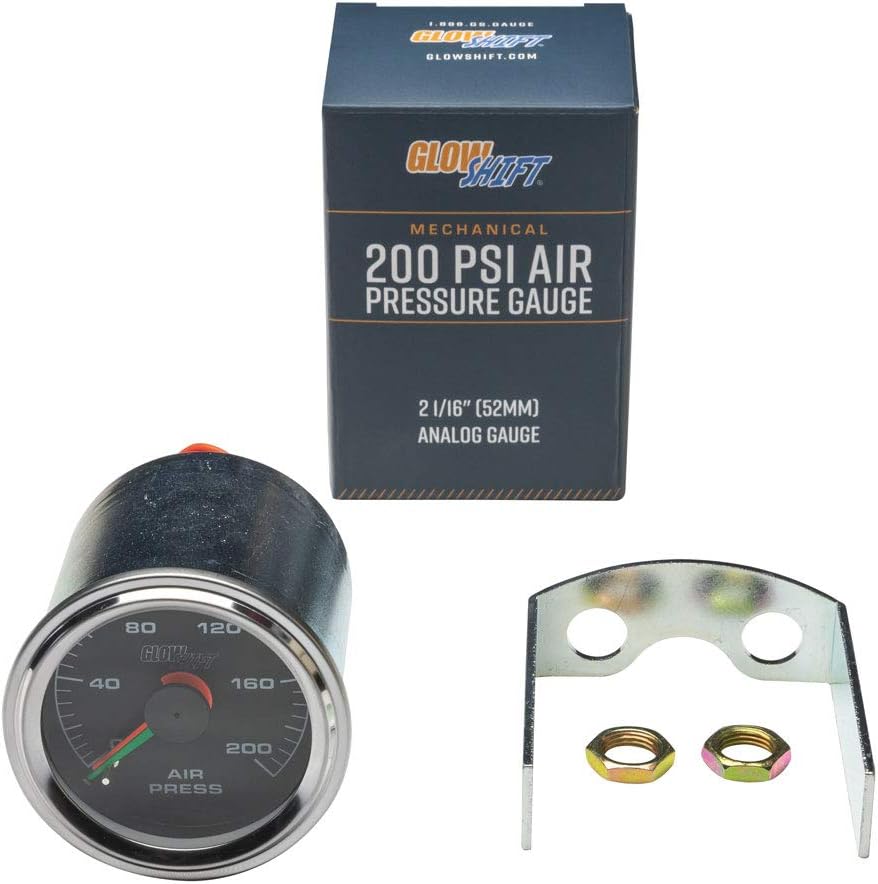 GlowShift Black Mechanical Dual Air Pressure Gauge Kit, 2-1/16" 52mm