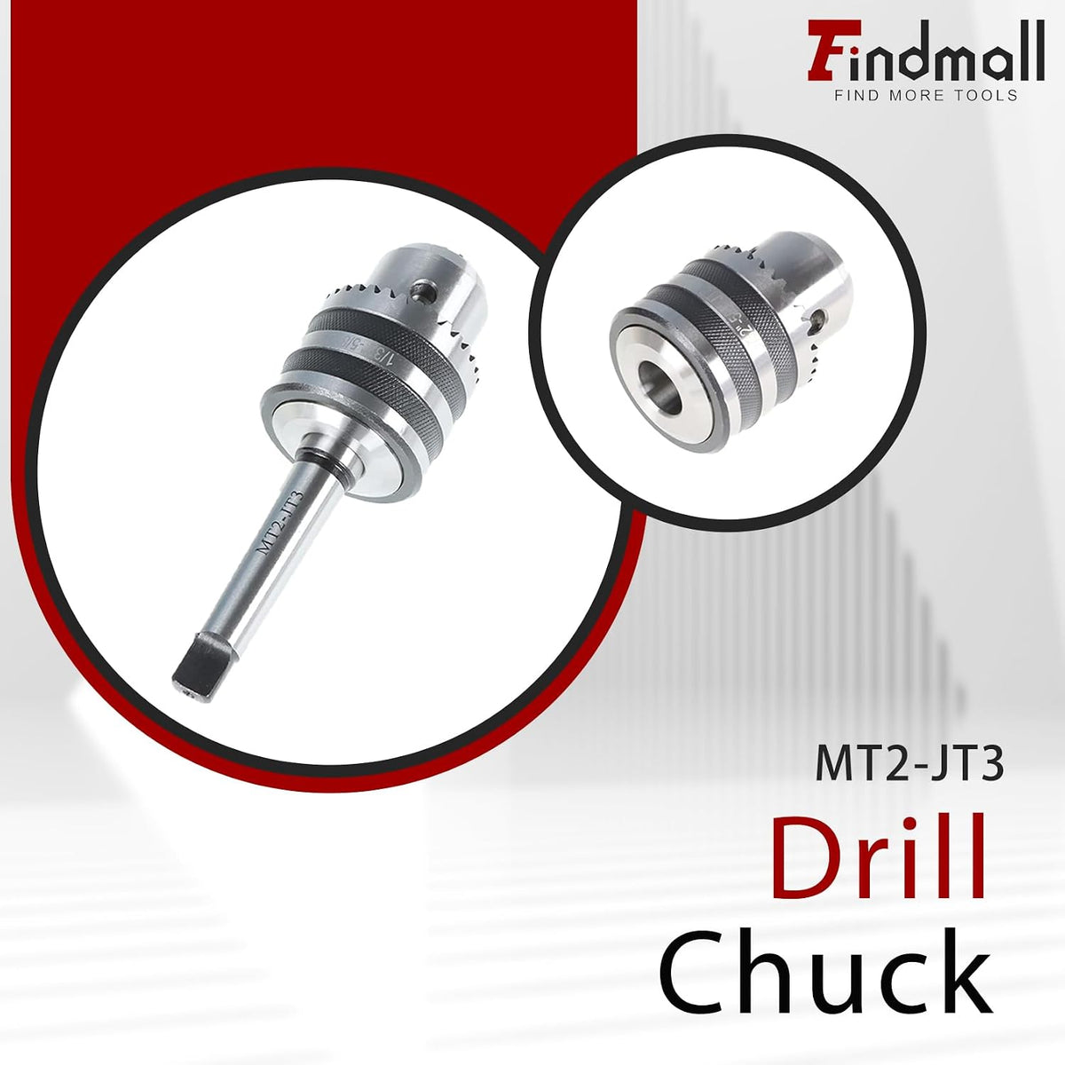 findmall MT2 Shank Drill Chuck 1/32"-5/8" Range, with Matching Chuck Key