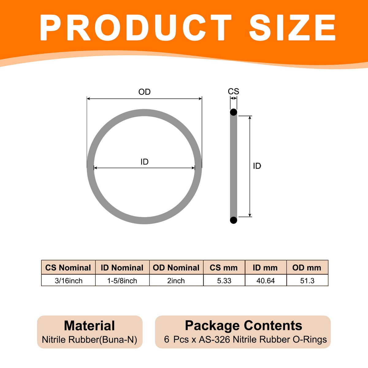 MECCANIXITY 6Pcs AS-326 Nitrile Rubber O-Rings 1-5/8"ID 2" OD 3/16" W
