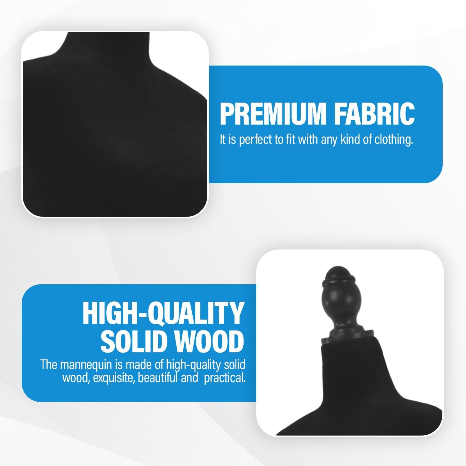 Female Mannequin Torso | Black | Height Adjustable Dress Form | 50"-63" | High-Density Foam with Wood Tripod Stand |