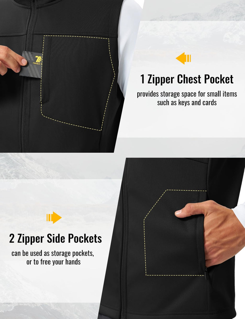 Men's Lightweight Softshell Golf Outdoor Vest Outerwear Black M