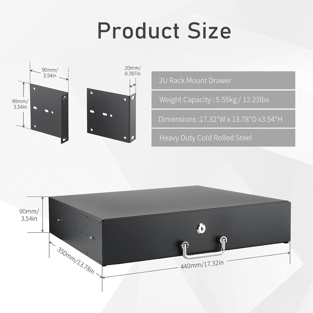 2U Rack Drawer, Designed for 19-inch Network Equipment, Servers or Cabinet Enclosures.