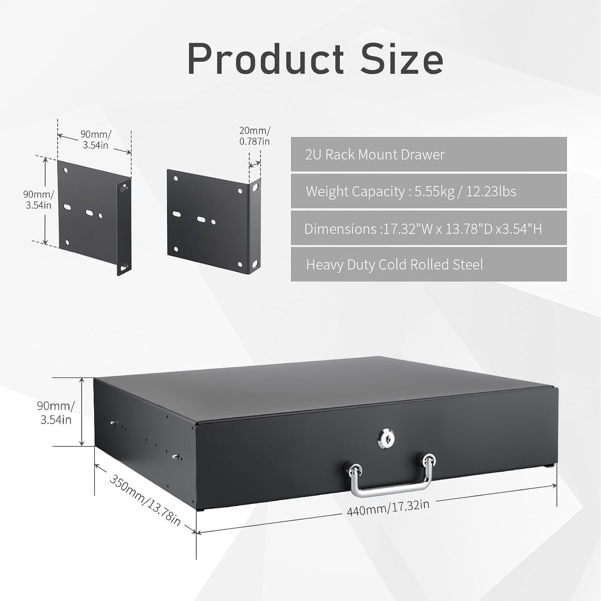 2U Rack Drawer, Designed for 19-inch Network Equipment, Servers or Cabinet Enclosures.