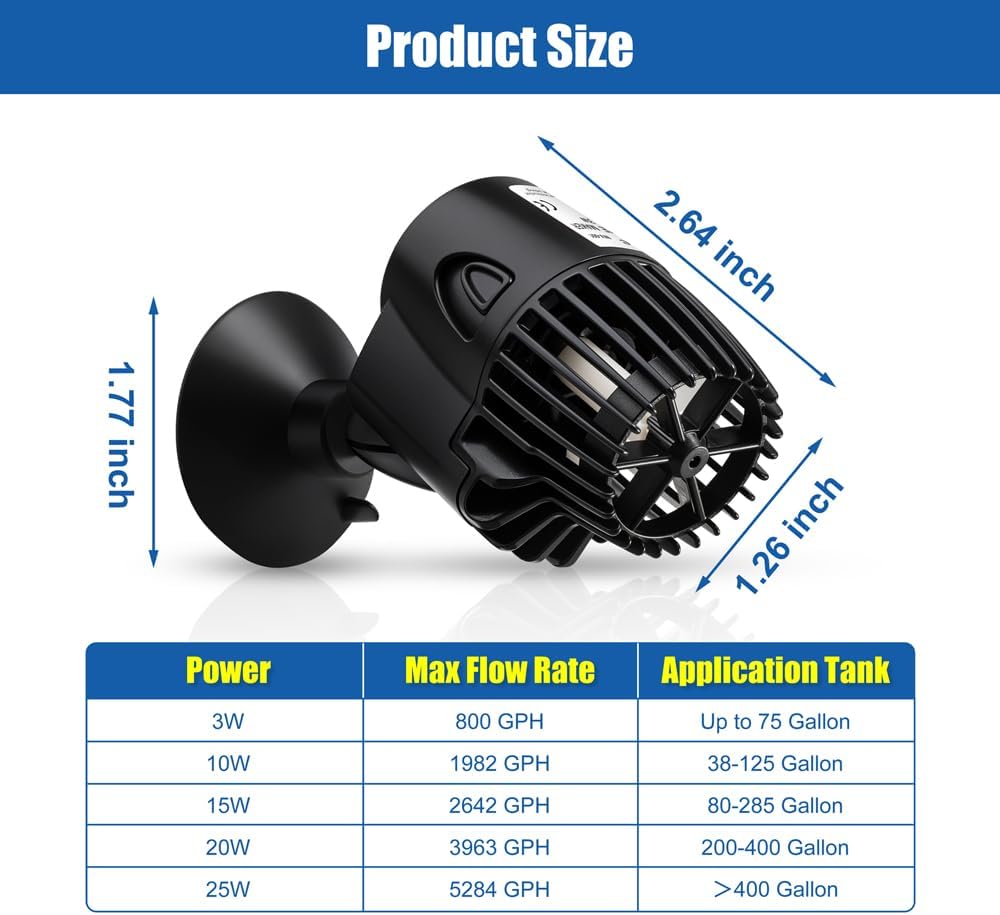 3W Aquarium Circulation Pump Mini Fish Tank Wave Maker Submersible Powerhead Quiet Water Pump With Suction Cups