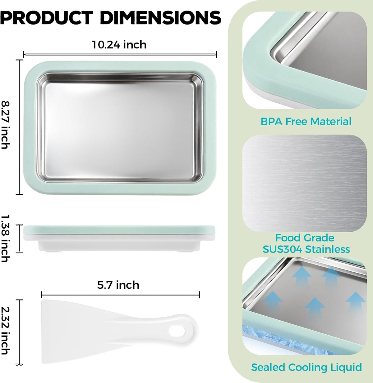Rolled Ice Cream Maker with Quick Start Guide - DIY Instant Ice Cream Tray Kit, Includes 2 Scrapers for Manual