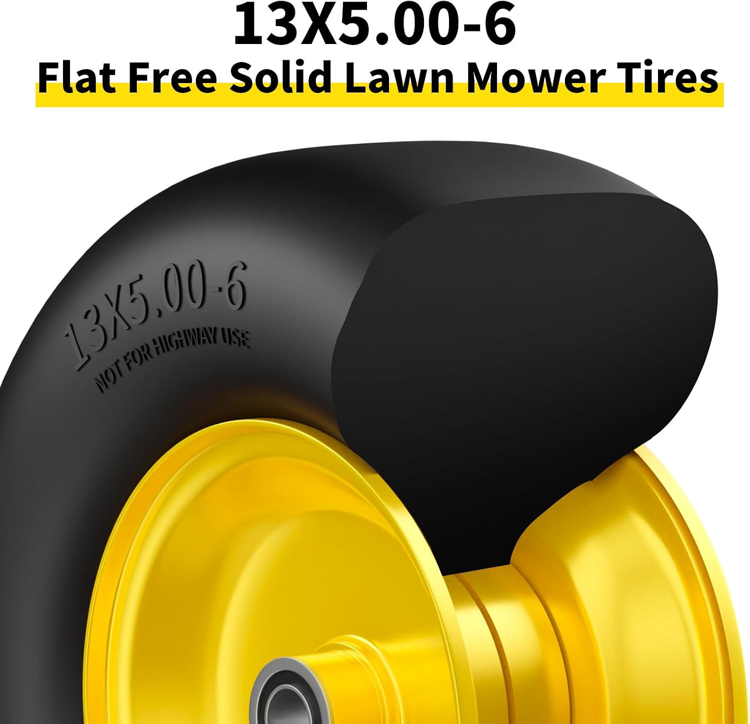 13x5.00-6 Flat Free Lawn Mower Tires and Wheel, for Zero Turn Mower | Universal 3/4", 5/8", 1/2" Bearings, 500 lbs