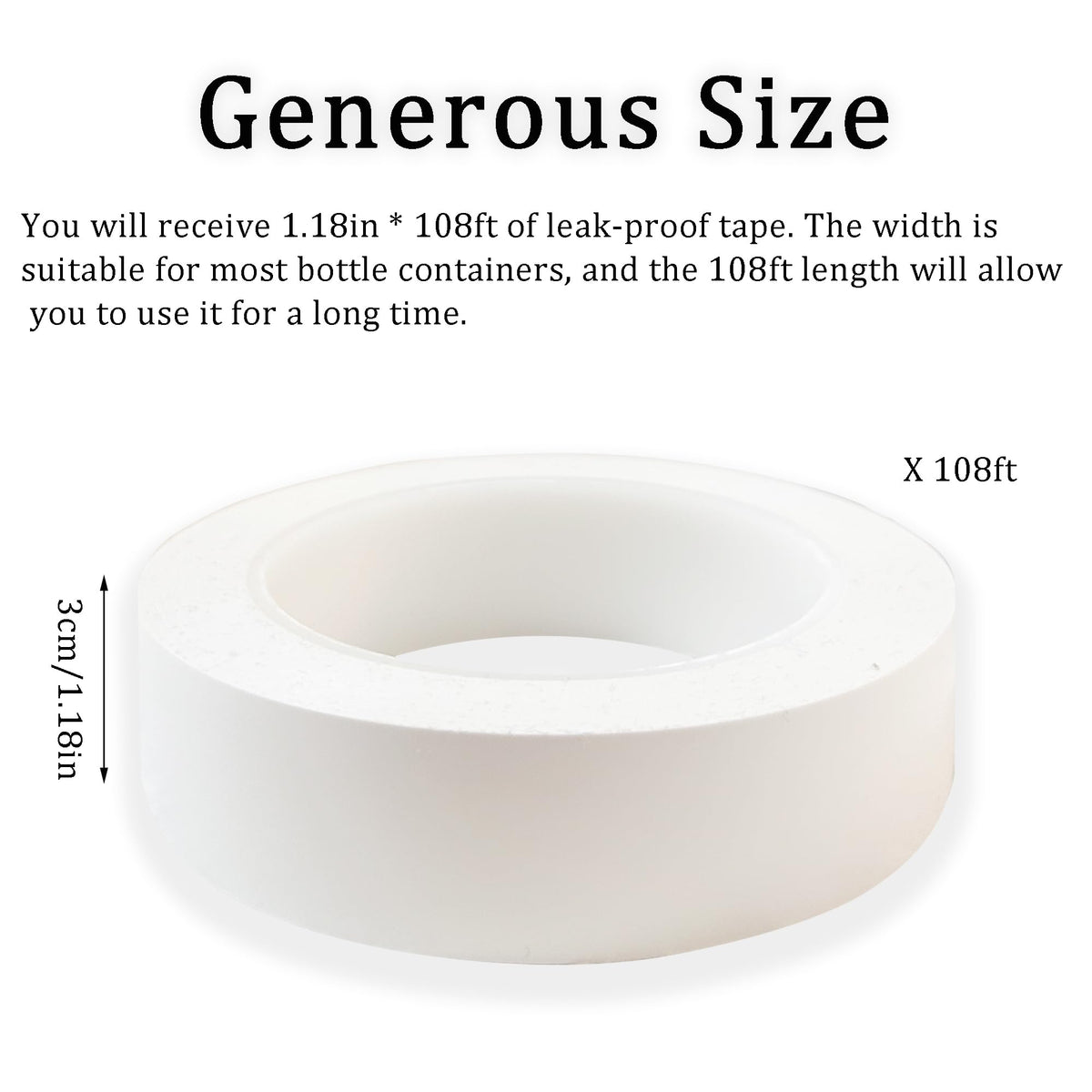 1.18in*108ft Bottle Sealing Tapes Leaving No Adhesive Residue Leakproof Seal Strip Stop Liquid Leaks Suitable for
