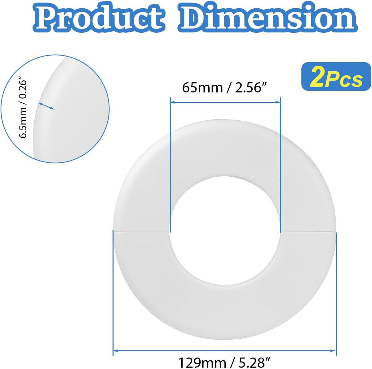 2Pcs Self-Adhesive Split Flange for 2.5" Pipe, ABS Round Escutcheon Plate