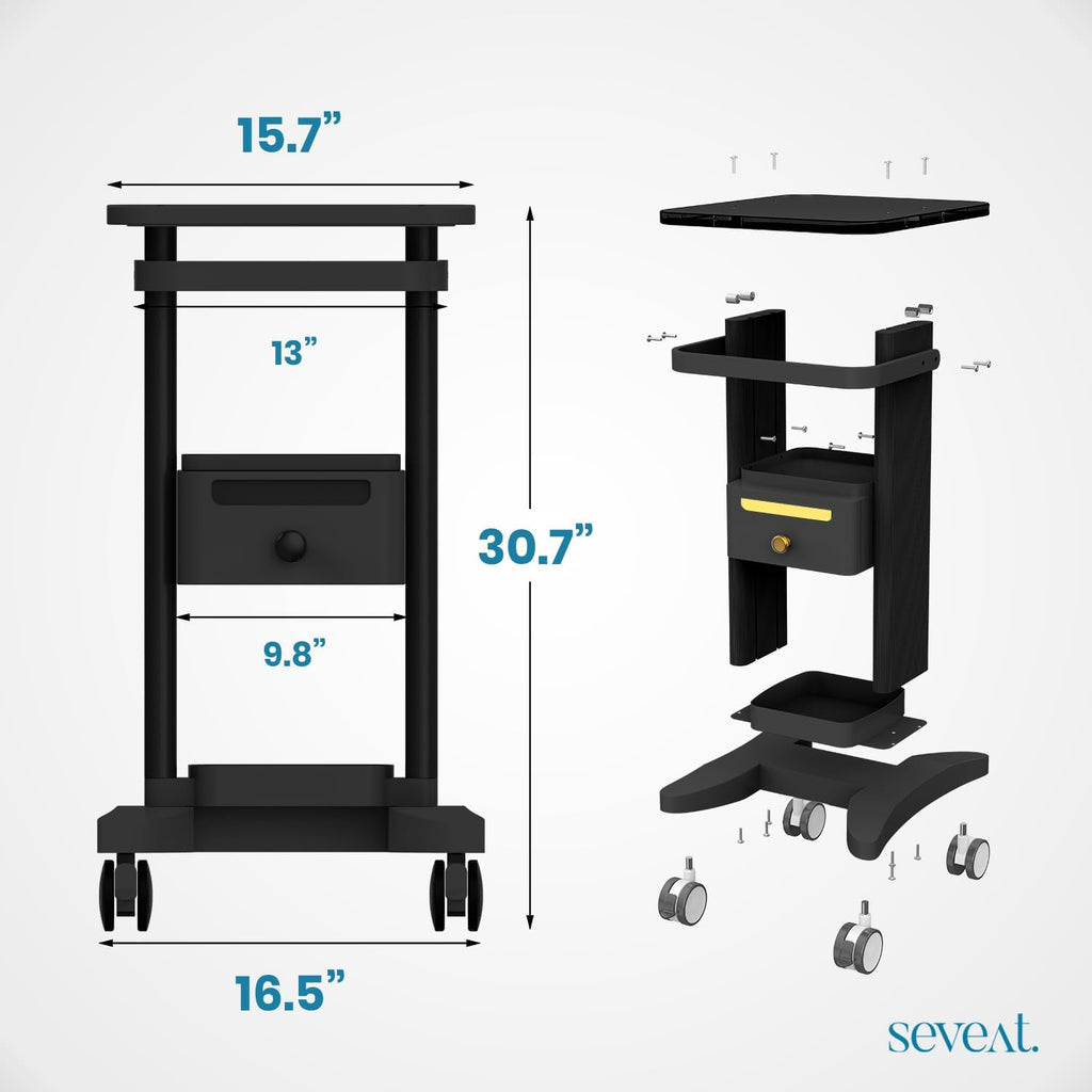 Professional Medical Cart | 3-Tier Rolling Trolley with Drawers | 198 lbs Capacity | Portable Utility Cart for