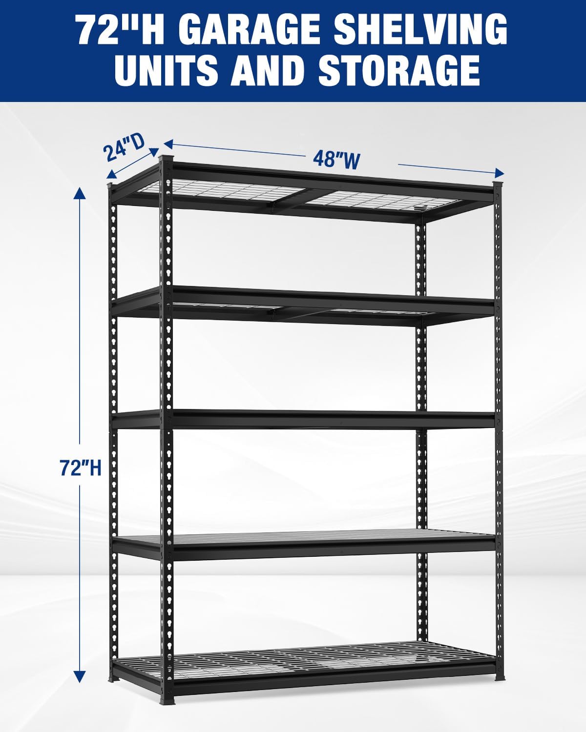 5-Layer Heavy Duty Metal Storage Rack, 48”W x 24”D x 72”H, Adjustable Shelving Unit with 4000 lbs Total Load Capacity