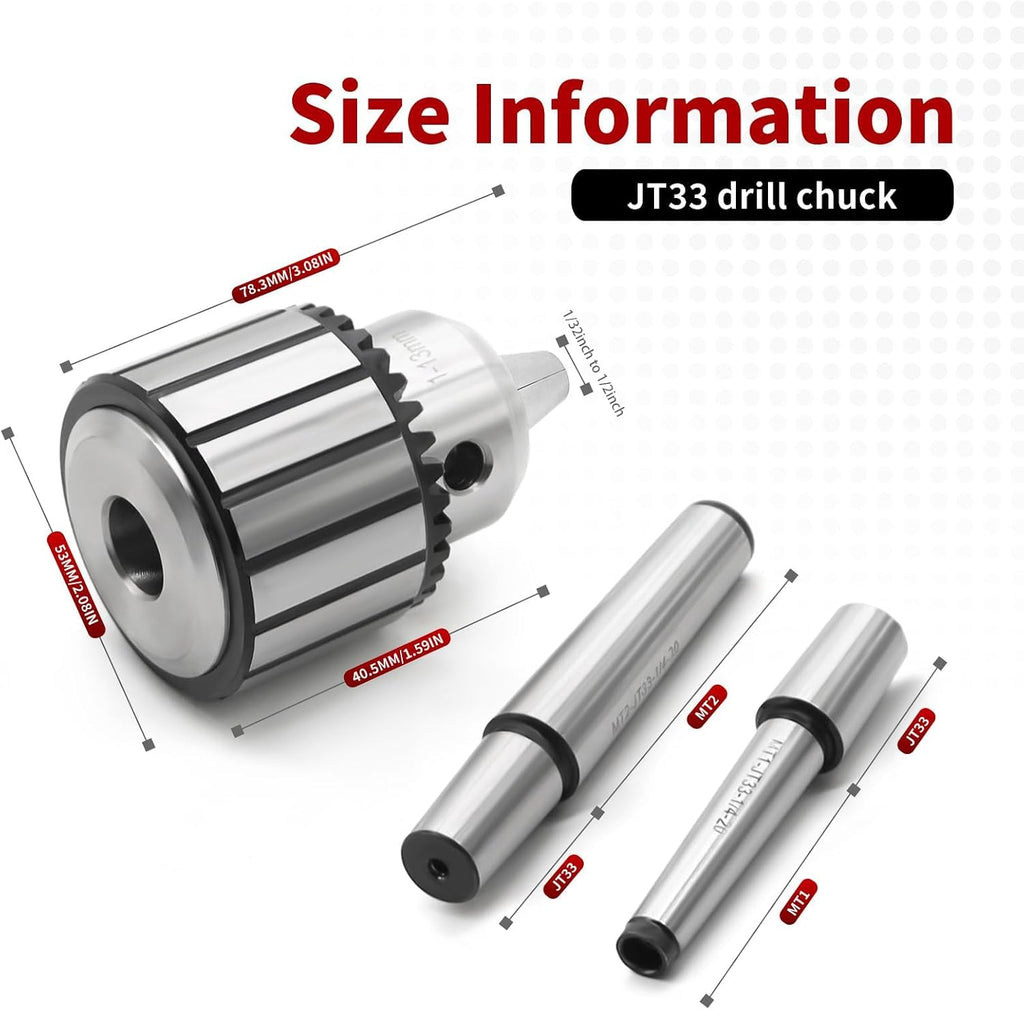 Nakkaa 1/32-1/2 Inch JT33 Drill Chuck with MT1 and MT2 Morse Shank