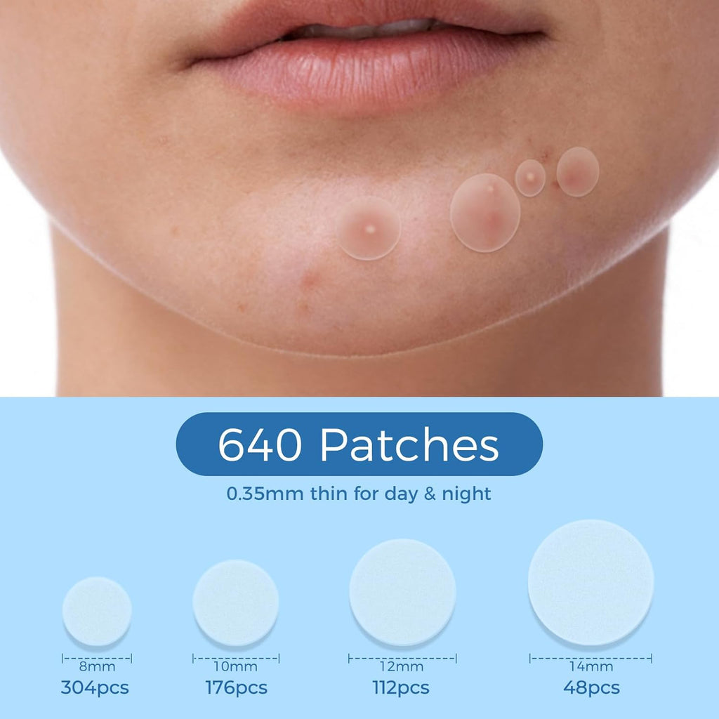 Pimple Patches for Face, 640 Count Hydrocolloid Patch Acne Patches,4 Sizes Zit Patches for Covering, Blemishes and