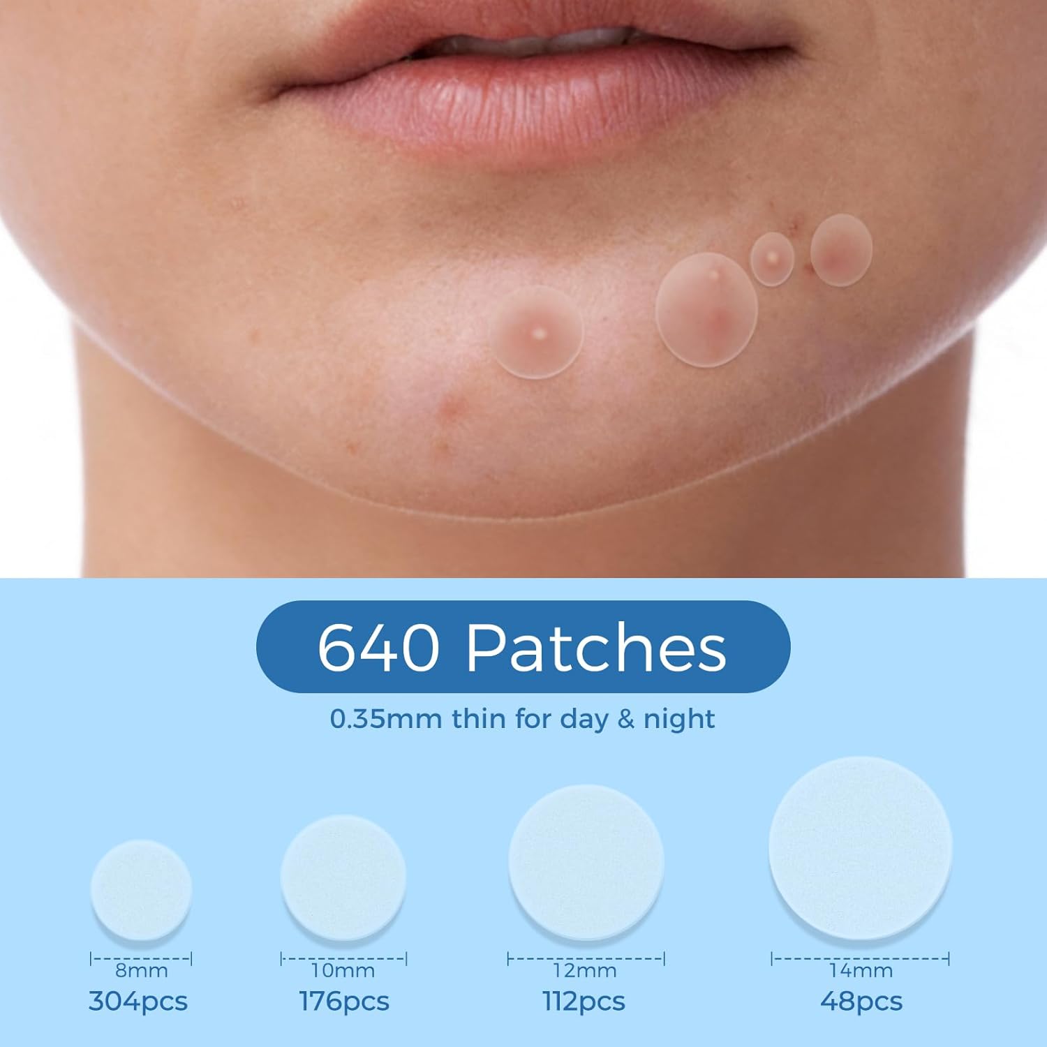 Pimple Patches for Face, 640 Count Hydrocolloid Patch Acne Patches,4 Sizes Zit Patches for Covering, Blemishes and