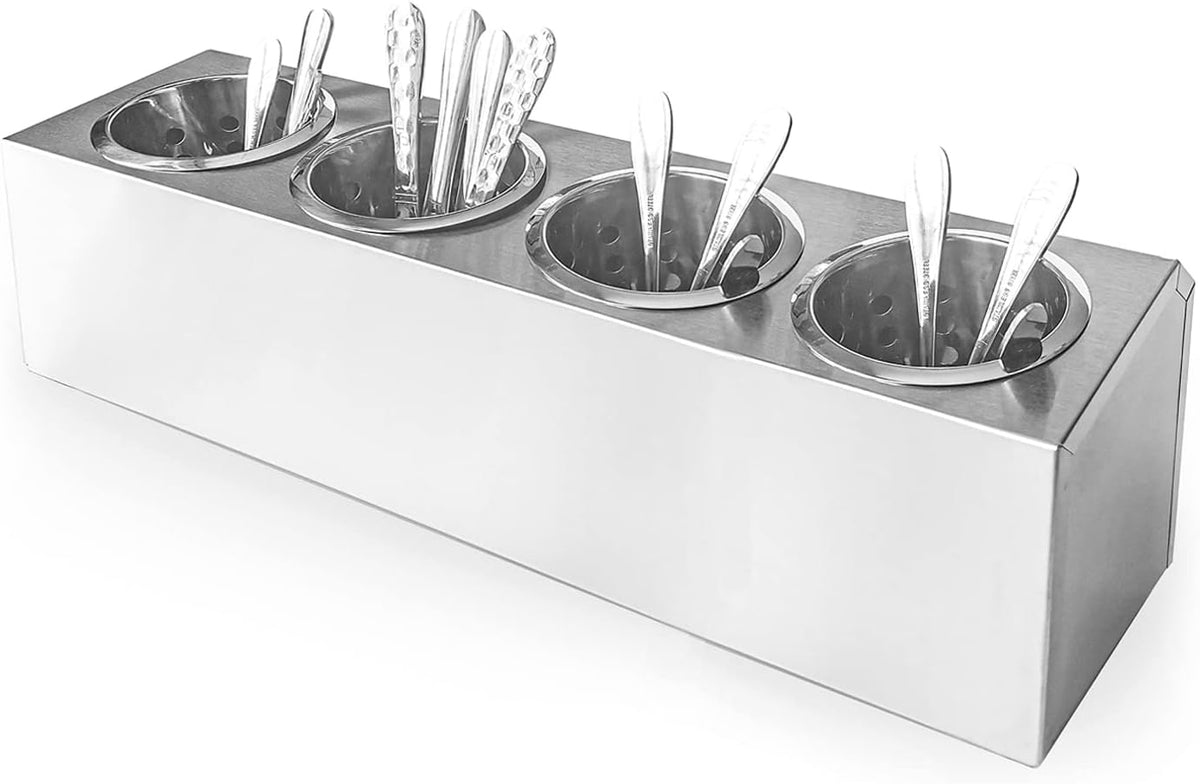 Flatware Organizers Stainless Steel Cylinder Flatware Silverware Utensil Holder Organizer Caddy (4 holes)