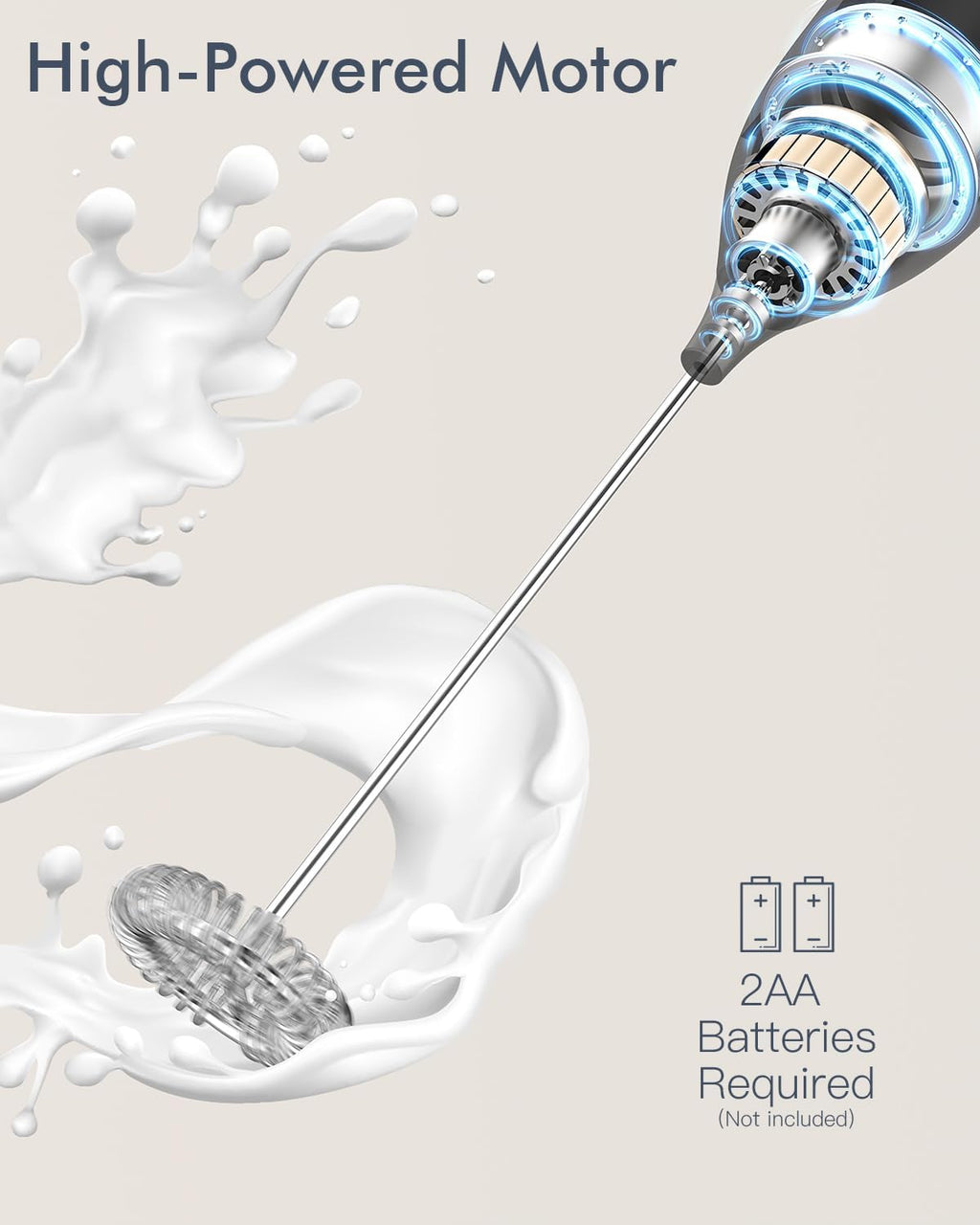 Milk Frother Handheld Battery, Electric Foam Maker Frother Wand, Drink Mixer with Stainless Steel Whisk for Coffee