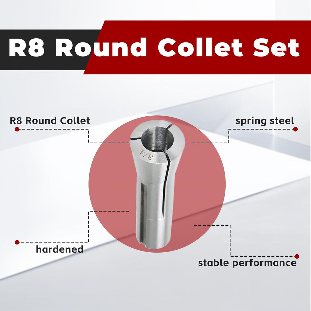 findmall 1/8-3/4 Inch R8 Round Collet Set 6Pcs Spring Collet Set