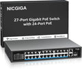 24-Port Gigabit PoE Switch with 24 PoE+@300W, 2 Gigabit Uplink Ports, 1 SFP, Sturdy Metal for Desktop/Rack Mount