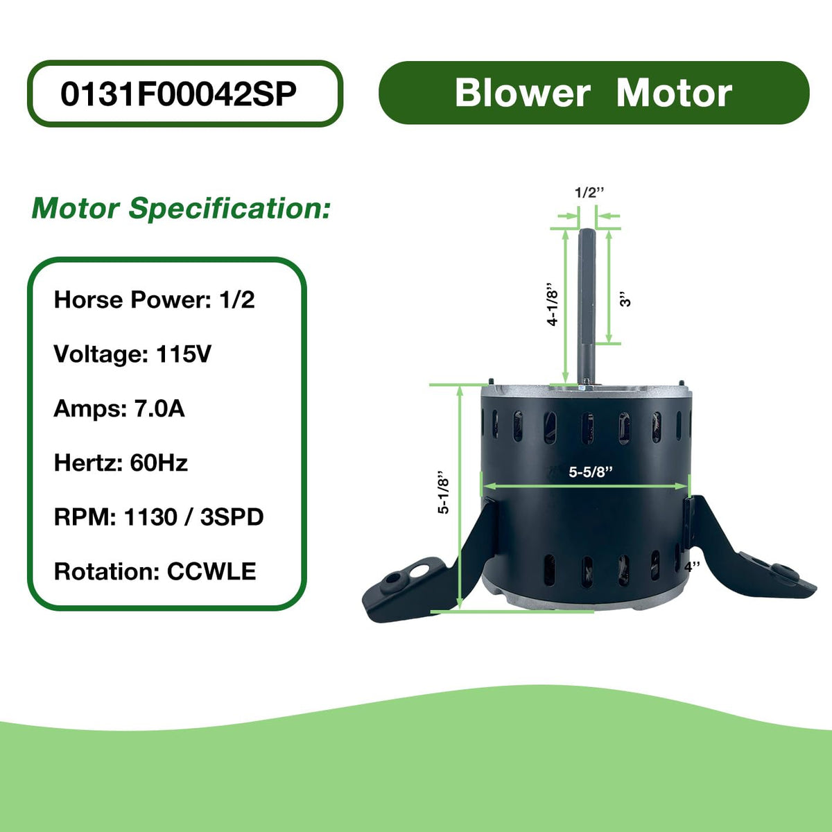 0131F00042SP Blower Motor 1/2HP 115V 7.0A 1130RPM 4Speeds