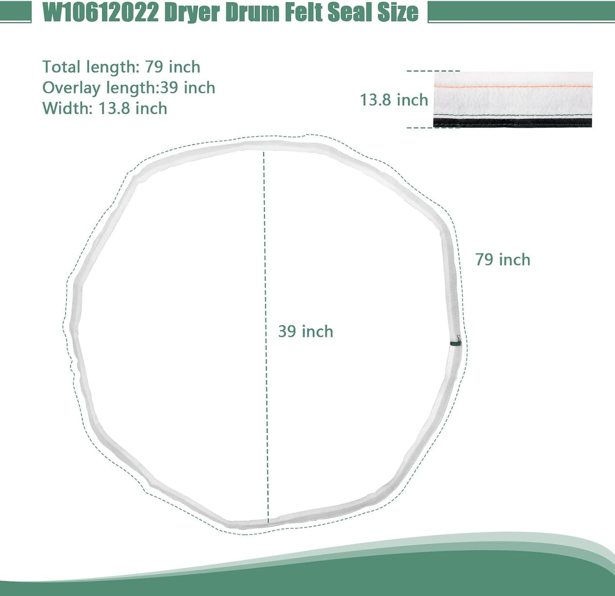 W10612022 Dryer Rear Drum Felt Seal Replacement for Whirlpool Dryer Felt