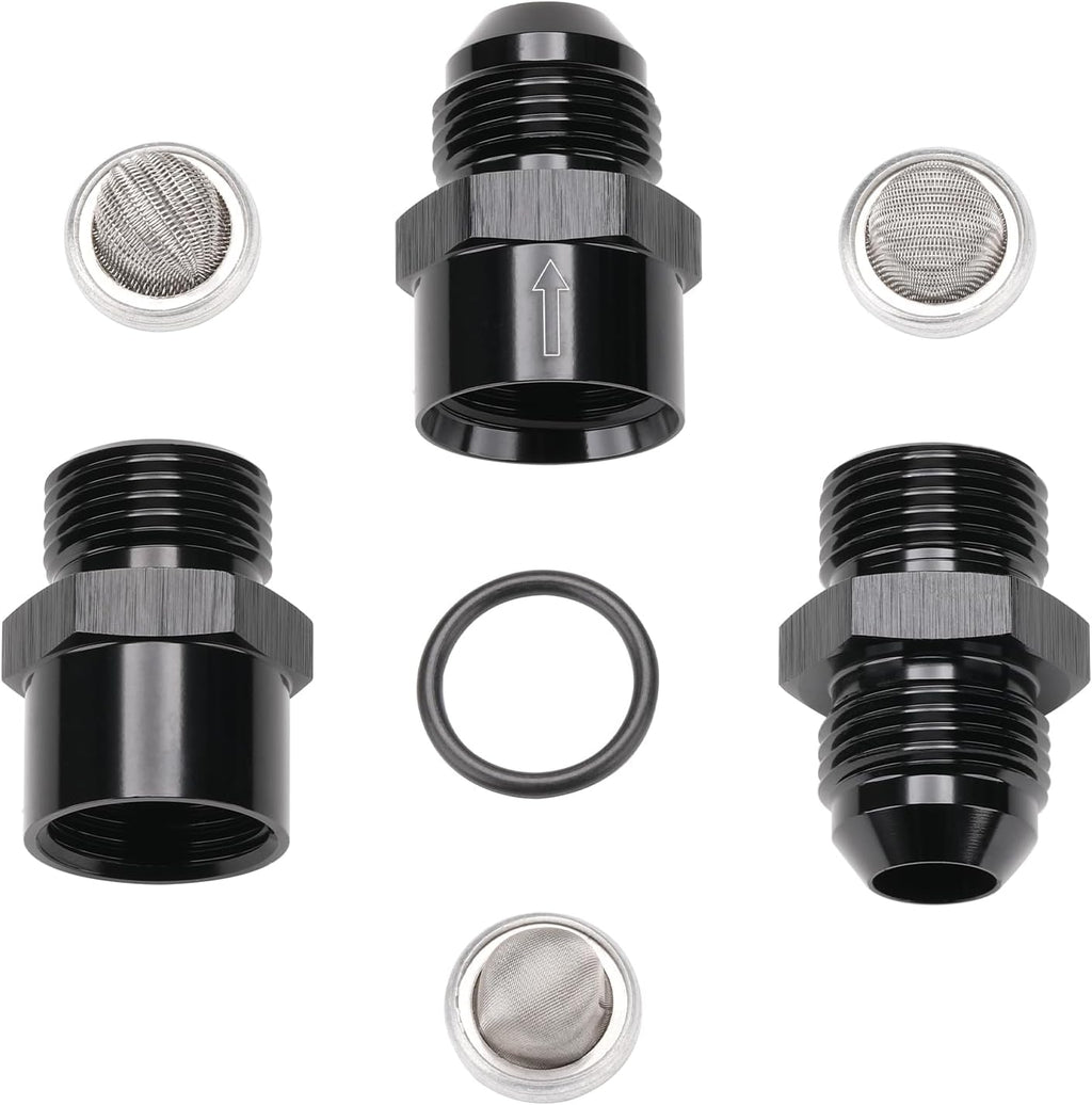 8AN Inline Fuel & Oil Feed Filter Set with 30 80 150 Micron Elements Aluminum Black