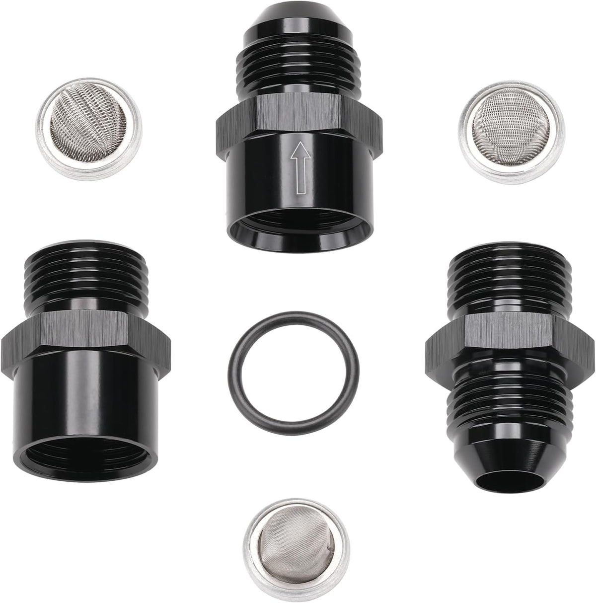 8AN Inline Fuel & Oil Feed Filter Set with 30 80 150 Micron Elements Aluminum Black