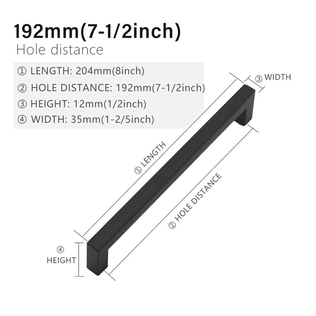 2 Pack 7-1/2 Inch Matte Black Cabinet Pulls, Square Drawer Handles