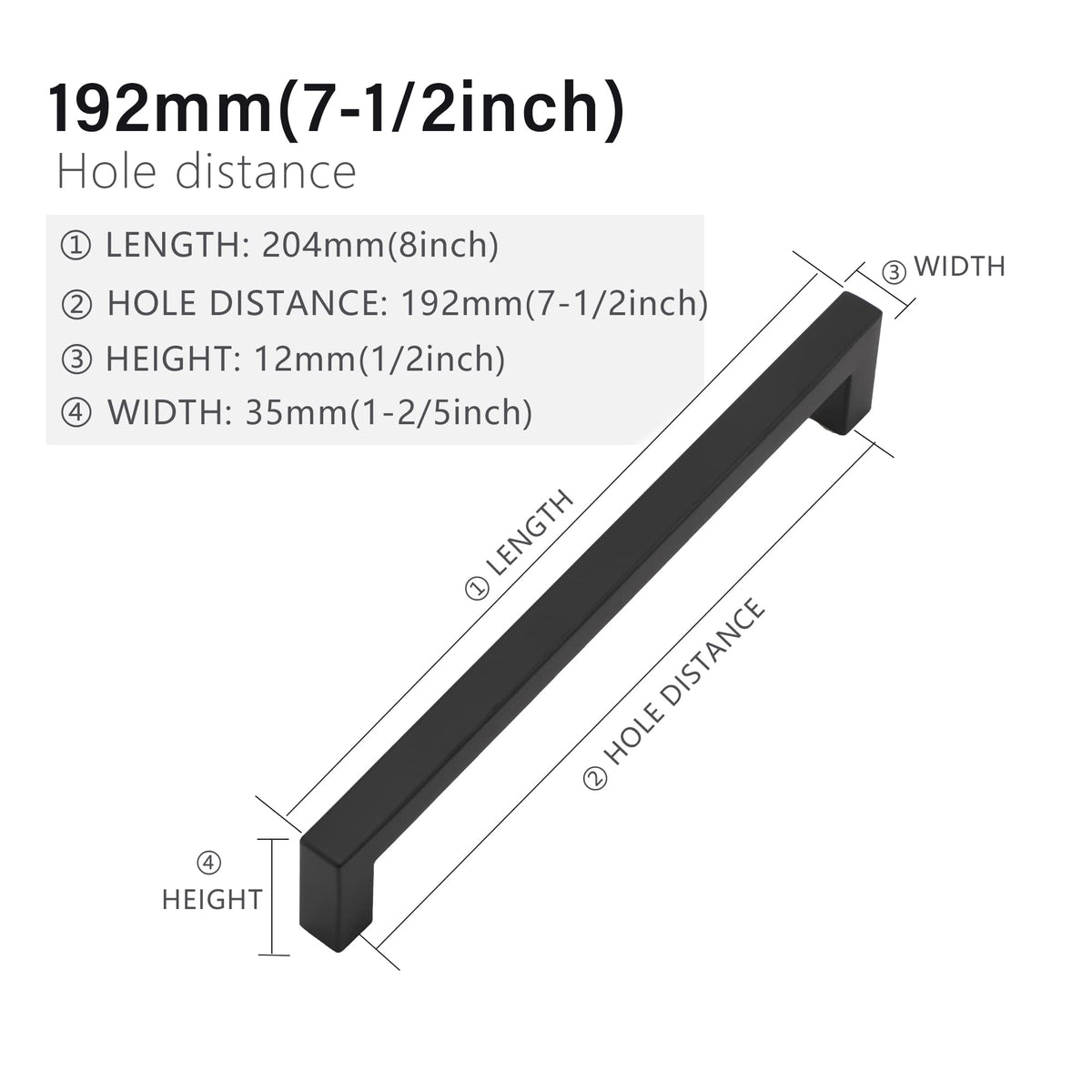 2 Pack 7-1/2 Inch Matte Black Cabinet Pulls, Square Drawer Handles