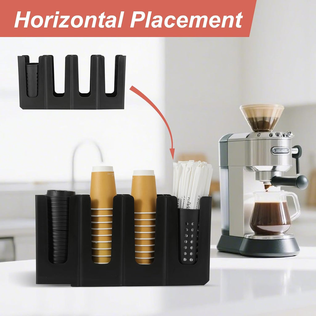 Paper Cup and Lid Holder with Straw Organizer,4 Compartment Adjusting,Coffee Cup Dispenser for Countertop,Coffees