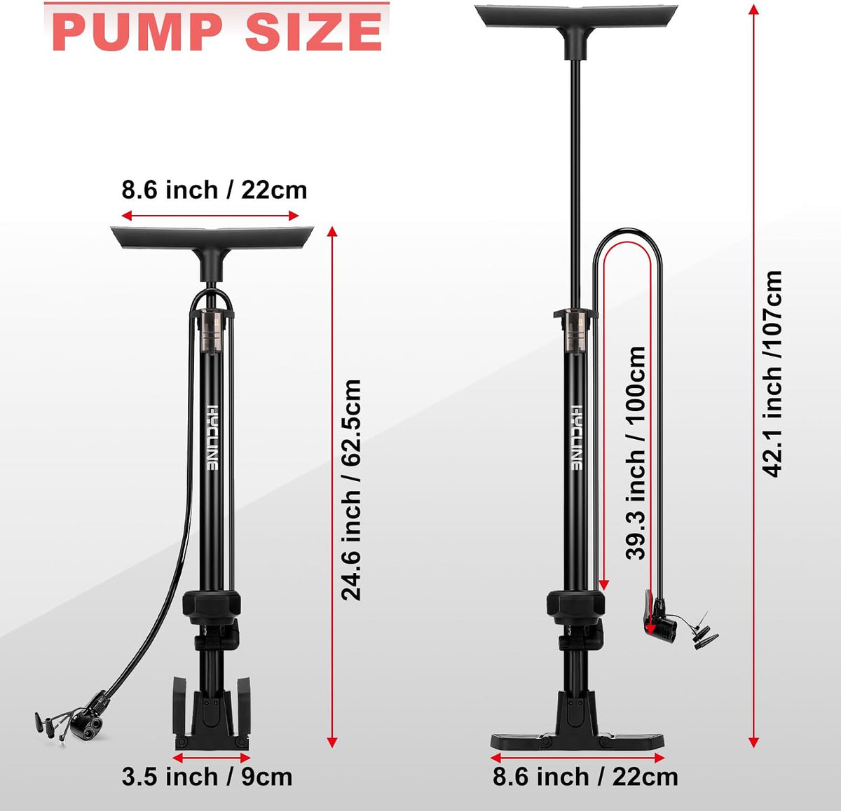 Bike Floor Pump with 160 PSI High Pressure Gauge - Full Size