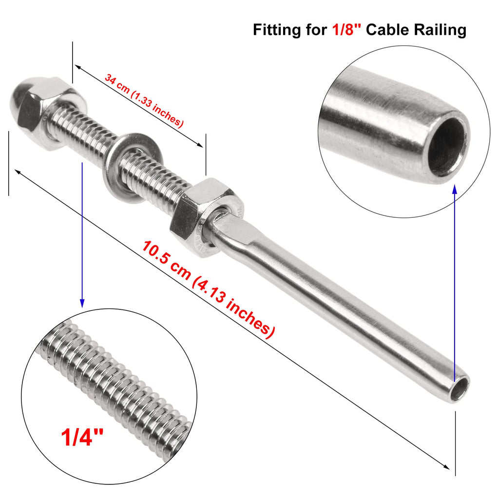 50 Pack 1/8" Cable Railing Swage Threaded Stud Tension End Fitting