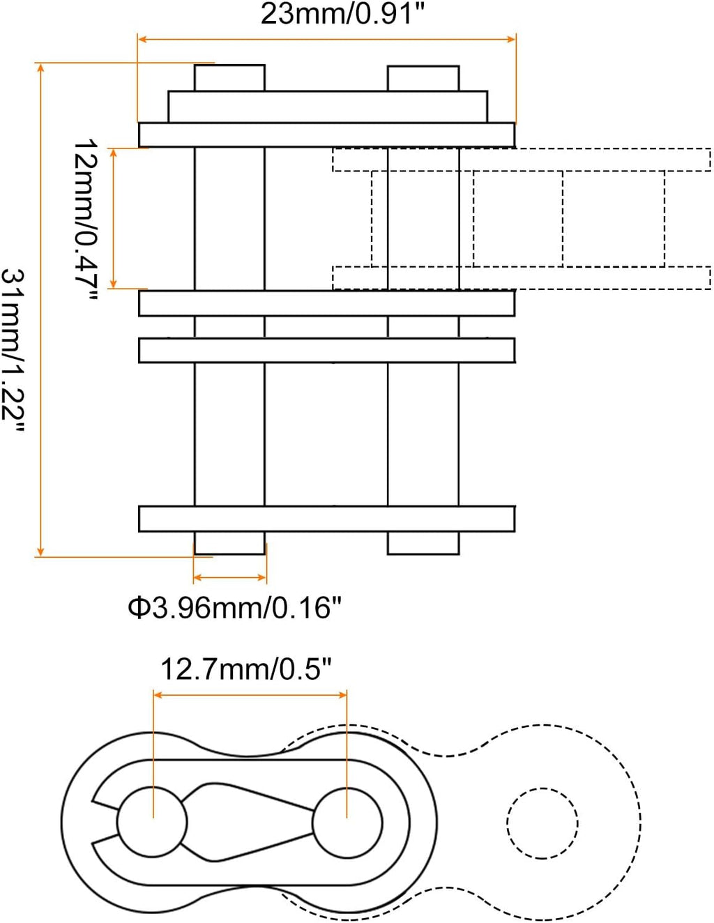 UXCELL 8Pcs #40-2/08A-2 Double Roller Chain Connecting Links 12.7mm Pitch Carbon Steel Master Connector Link