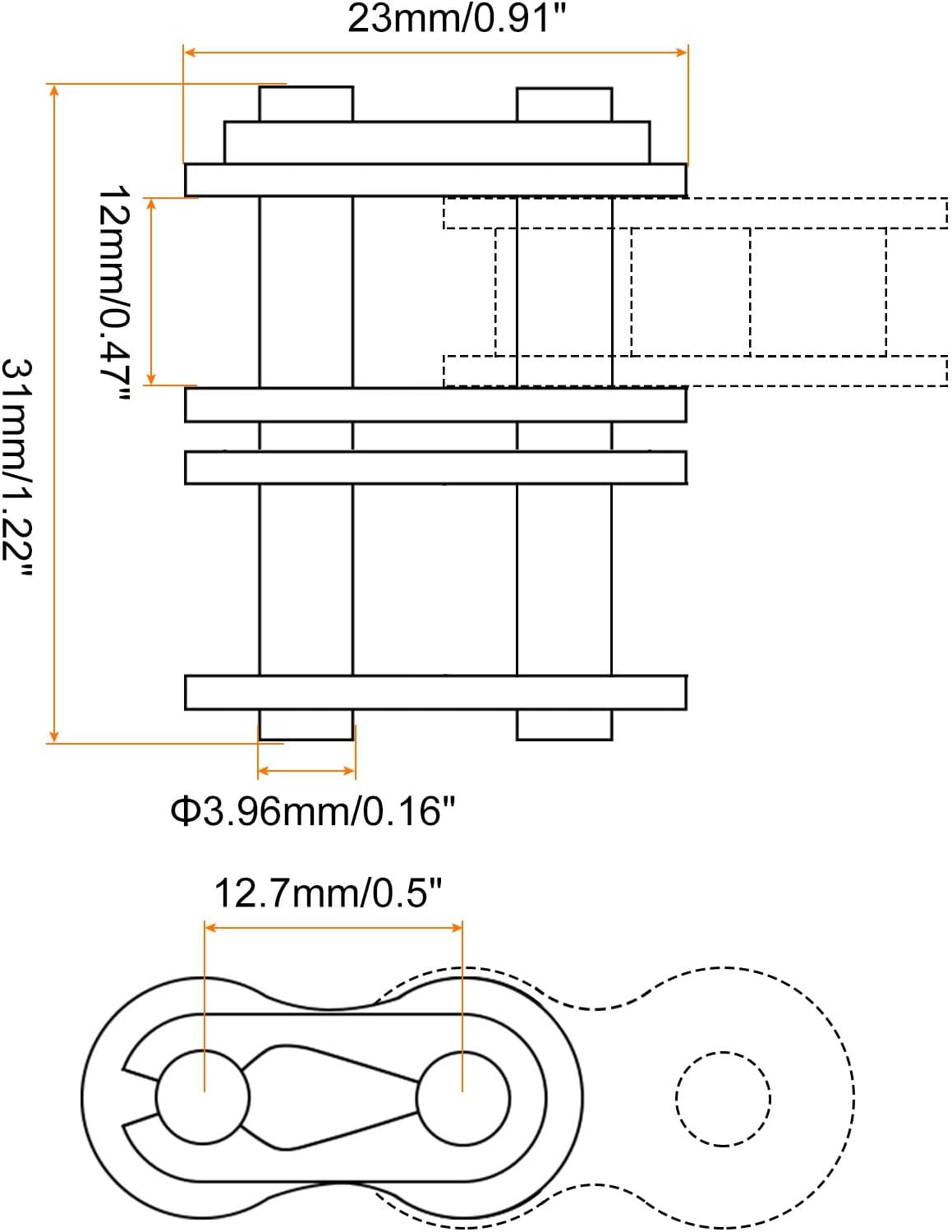 UXCELL 8Pcs #40-2/08A-2 Double Roller Chain Connecting Links 12.7mm Pitch Carbon Steel Master Connector Link