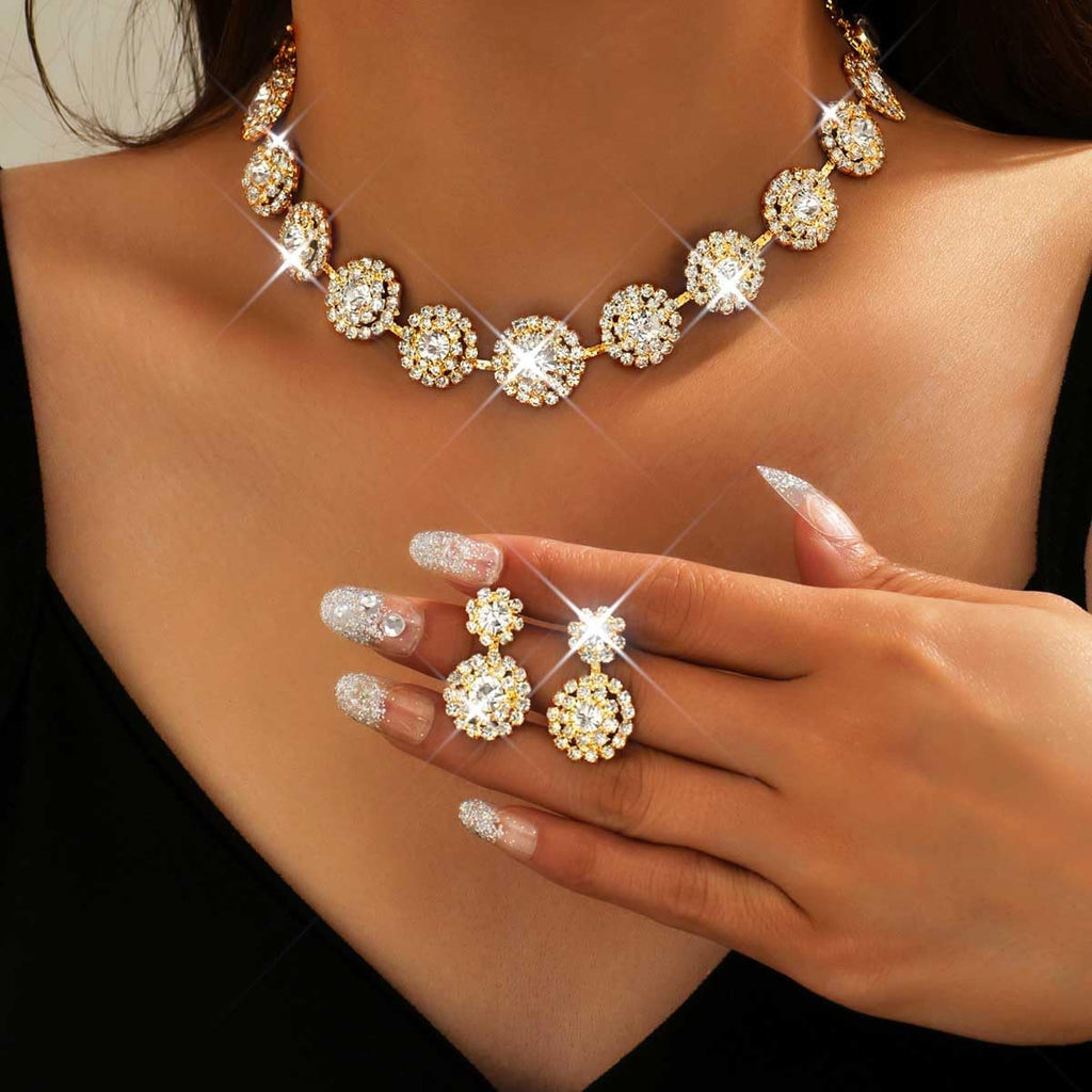 Bridal Wedding Jewelry Set Silver Rhinestone Necklace Earrings Sets Formal Costume Jewelry for Women and Brides