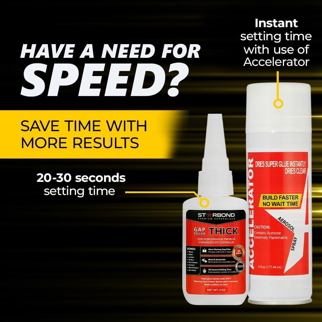 Thick CA Glue (3X 2 oz) with Accelerator (3X 6 oz) - Super Craft Glue for Wood, Plastic, Metal, Leather, Ceramic