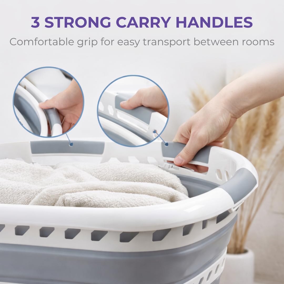 Collapsible Laundry Basket 40L | Portable | Space Saver Storage | Hold 2 Loads | Store Under the Bed or Closet | Good